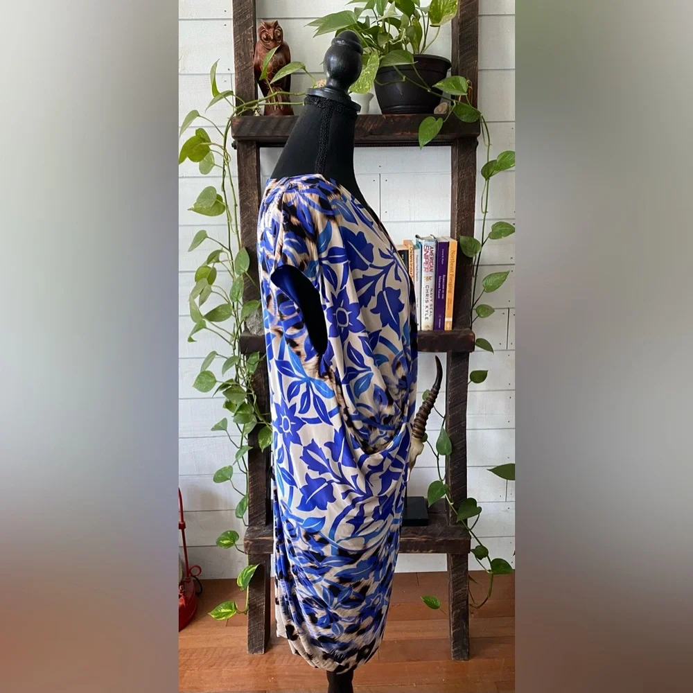 Nine West: Blue V Neck Mixed Animal and Floral Print Dress
